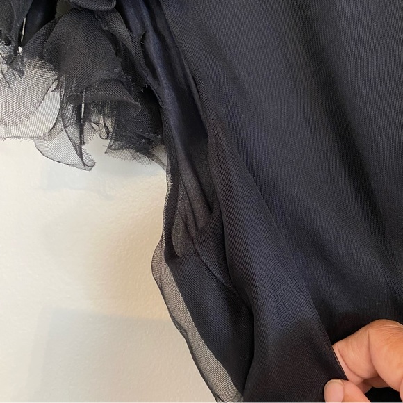 Dolce & Gabbana 100% Silk Black Midi with Ruffled Capped Sleeves size 44 - Picture 6 of 17